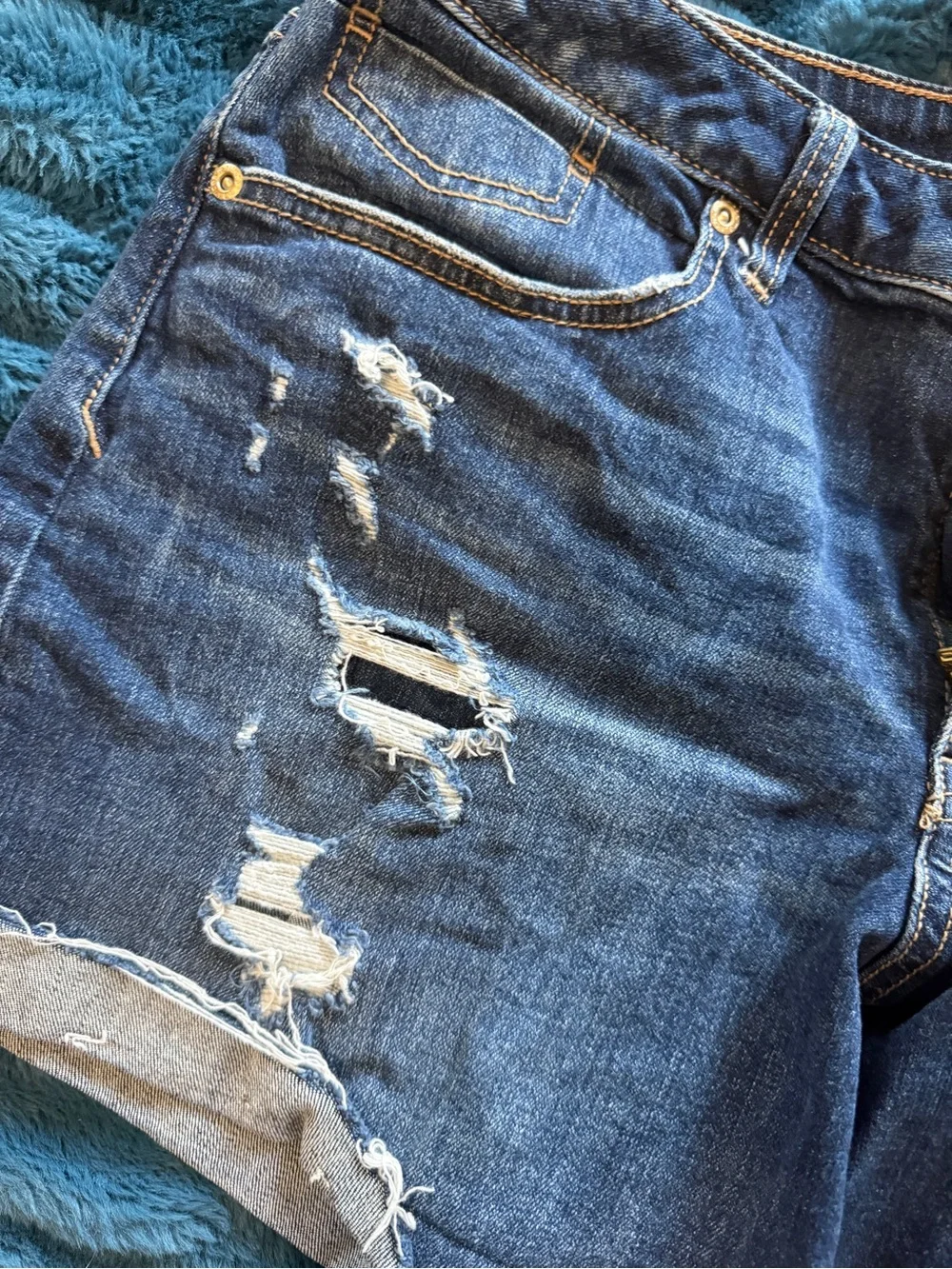 Maurices Women's Distressed Blue Denim Jean Shorts